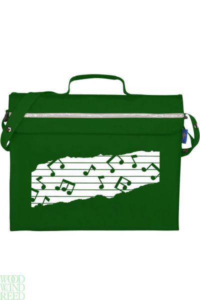 Music case bag green - primo book bag with musical notes  ( mapac ) reflective strip and shoulder strap