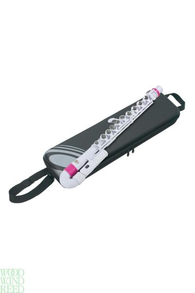 Flute nuvo jflute curved head white and pink, plastic throughout, lowest note low d, includes case with strap